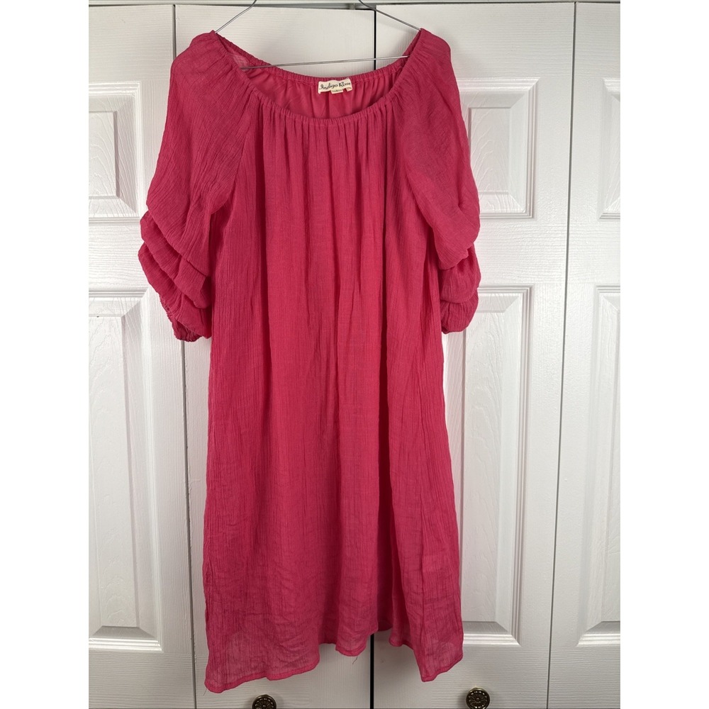 Indigo Rose Womens Shift Dress Pink Lined Scoop Neck 3/4 Sleeve Ruffle L